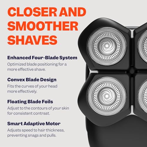 Freebird FlexSeries Electric Head & Body Hair Shaver, Mens Cordless Rechargeable Wet and Dry Skull, Bald Head, Back, Groin Waterproof Razor with Rotary Blades (FlexSeries Pro, Without Accessories)