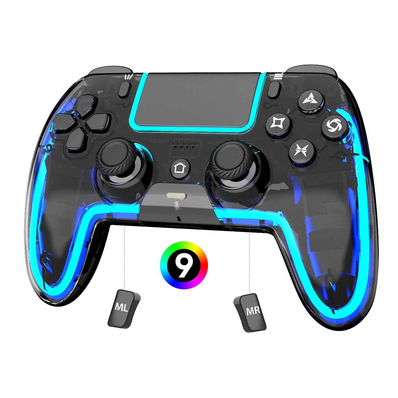 BETMI Wireless Controller for PS5, Pro/Slim/MAC/Steam Deck/PC, Hall Effect Joystick, Dual Vibration/Marco/Turbo, 3.5mm Jack, 6-Axis, Mute Key, LED Gamepad with Speaker (4 Lighting Effects, 9 Light Colors)