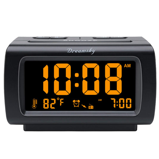 DreamSky Alarm Clock Radios for Bedrooms with Battery Backup, Large Big Numbers with Dimmer Wheel, USB Port, Bedside Digital FM Radio with Sleep Timer, Temperature, Adjustable Volume, Snooze
