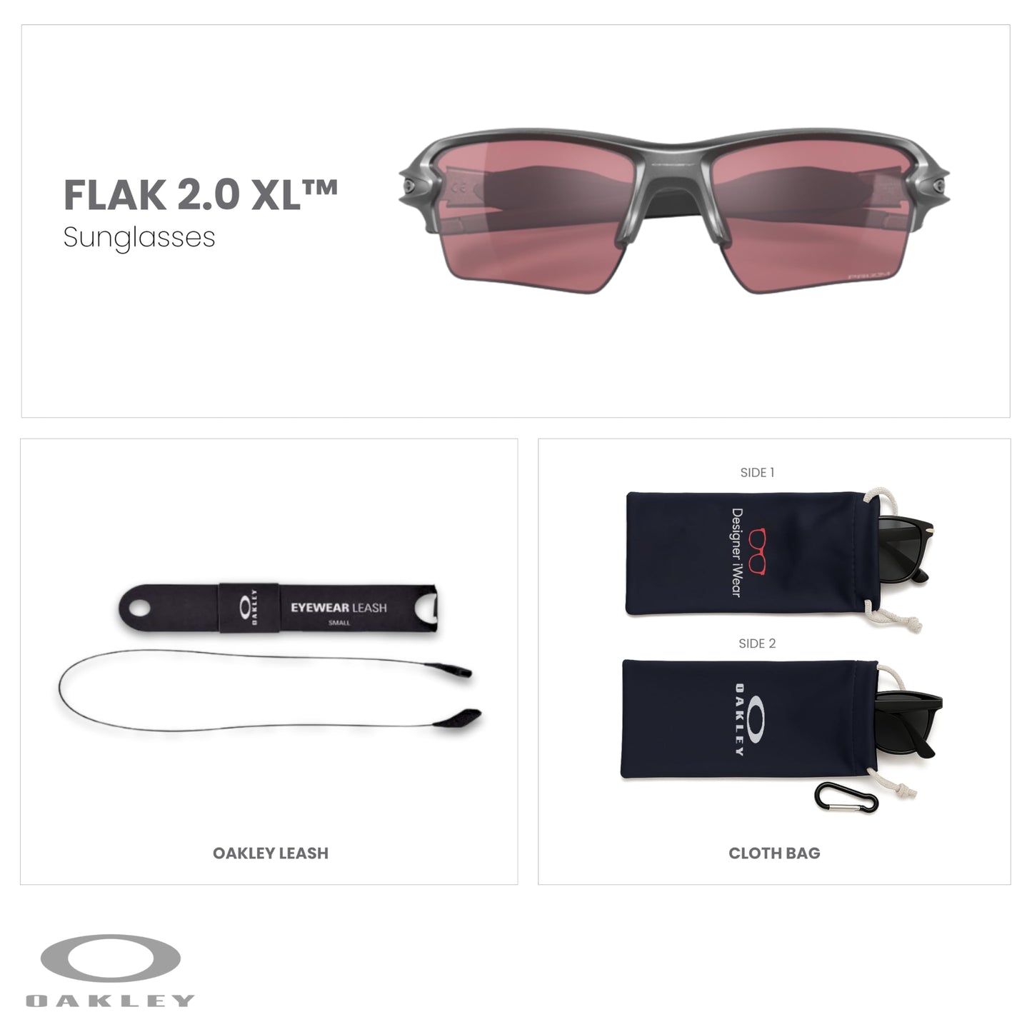 OAKLEY Flak 2.0 XL OO9188 Rectangle Sunglasses For Men+ Bundle Accessory Leash Kit, Microfiber Pouch