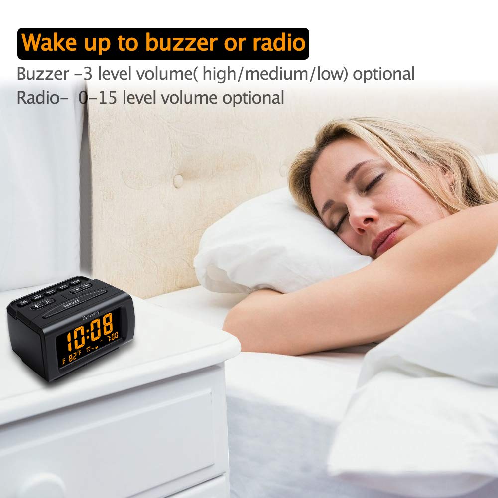 DreamSky Alarm Clock Radios for Bedrooms with Battery Backup, Large Big Numbers with Dimmer Wheel, USB Port, Bedside Digital FM Radio with Sleep Timer, Temperature, Adjustable Volume, Snooze