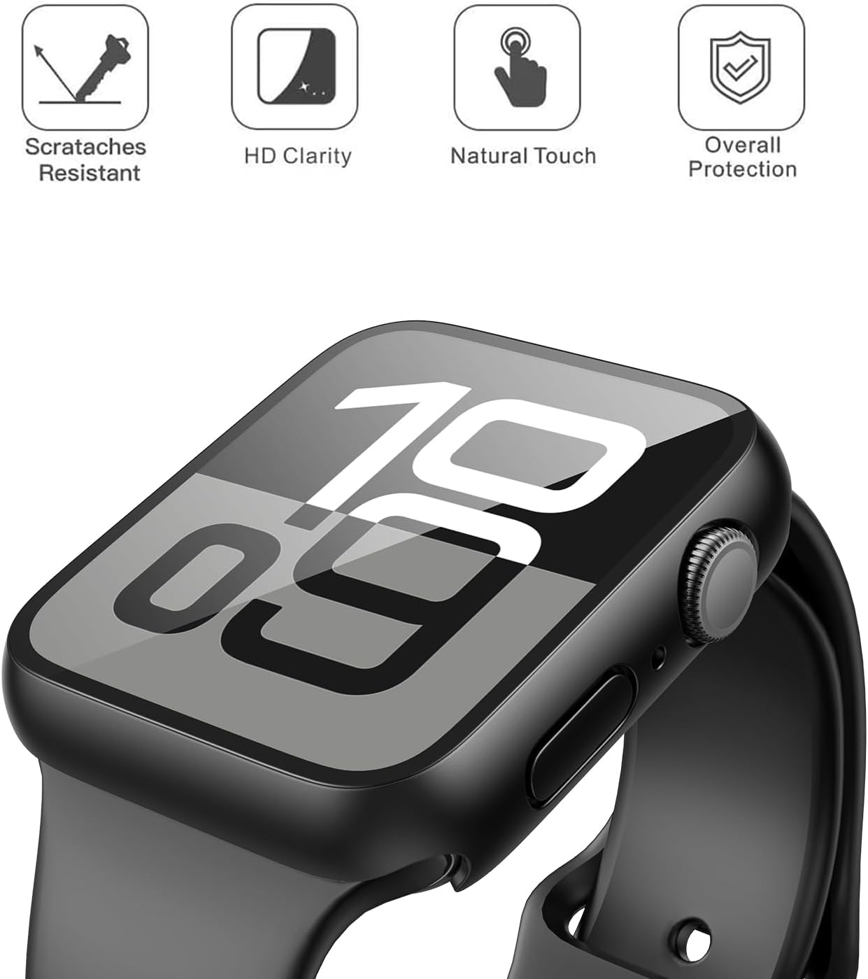 Misxi 2 Pack Tempered Glass Case Compatible for Apple Watch Series 11 (2025) Series 10 46mm, Screen Protector Cover for iWatch, Black