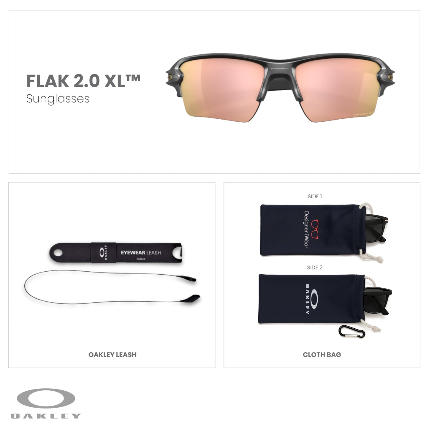 OAKLEY Flak 2.0 XL OO9188 Rectangle Sunglasses For Men+ Bundle Accessory Leash Kit, Microfiber Pouch