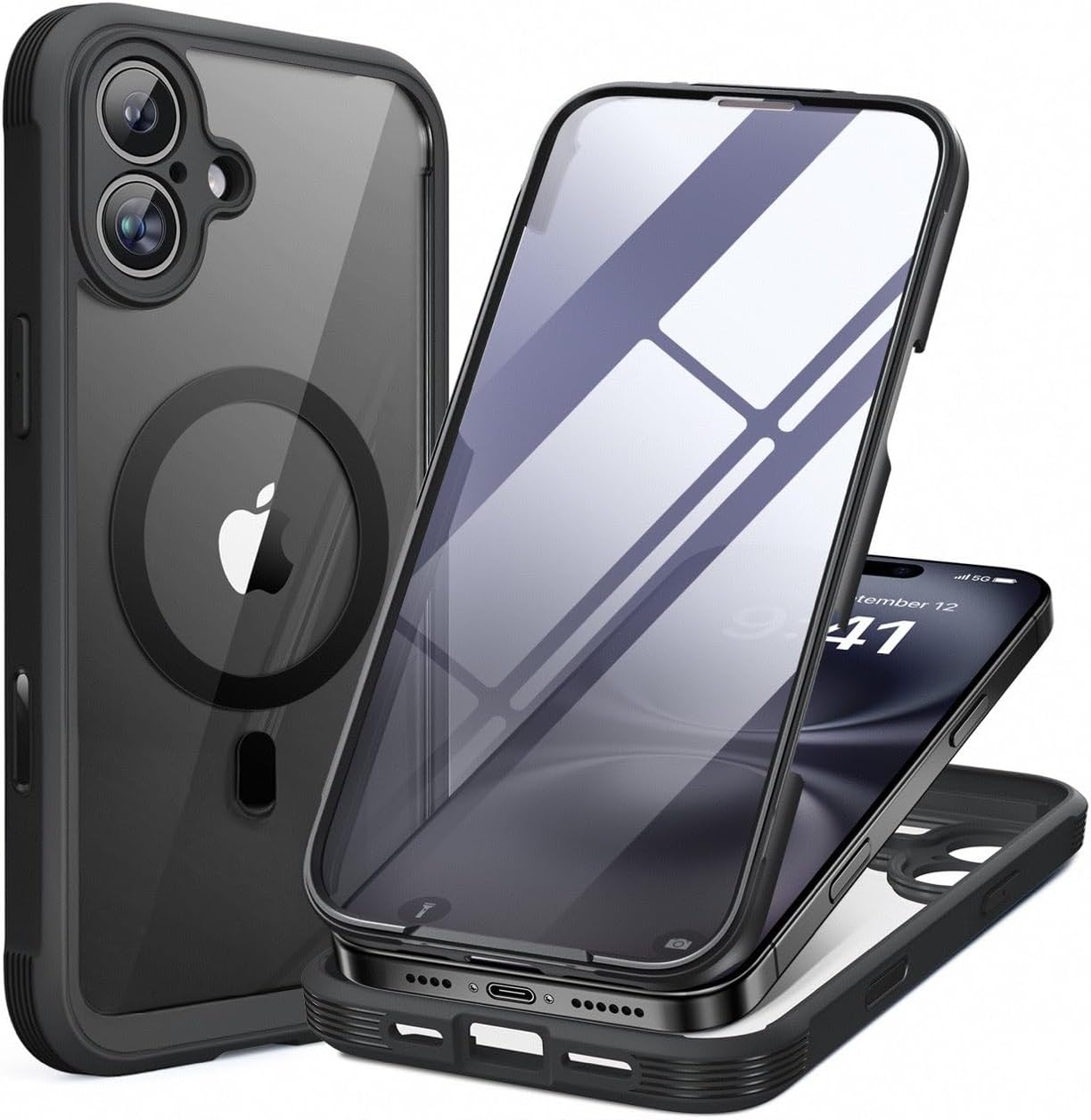 Miracase for iPhone 17e Case& iPhone 16e Case, Full-Body Phone with Built-in Glass Screen Protector, [Magnetic with MagSafe] Military Drop Proof 17 E/ 16 E Cover Bumper 6.1 inch, Black