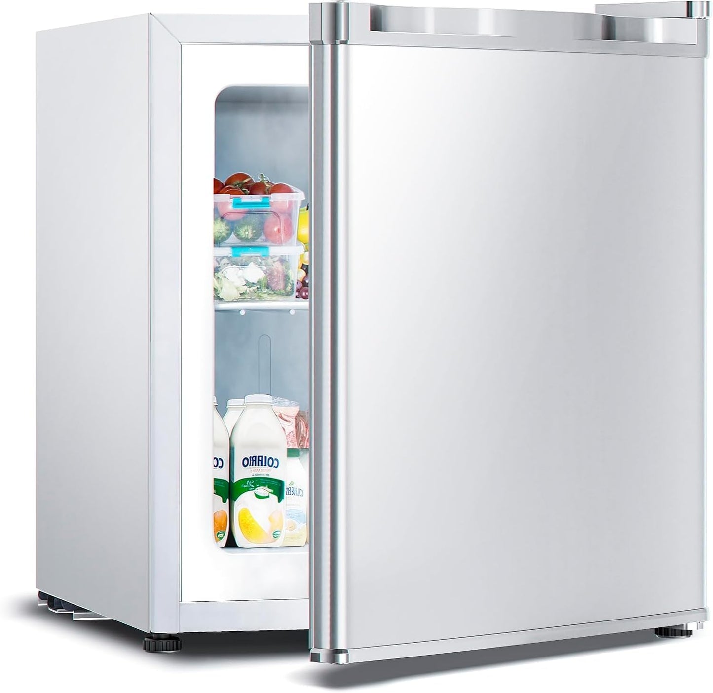 1.1 Cu.ft Upright Freezer, Small Mini Freezer with Adjustable Thermostat, Removable Shelves, Reversible Single Door, for Bedroom/Home/Dorms/Apartment, Silver