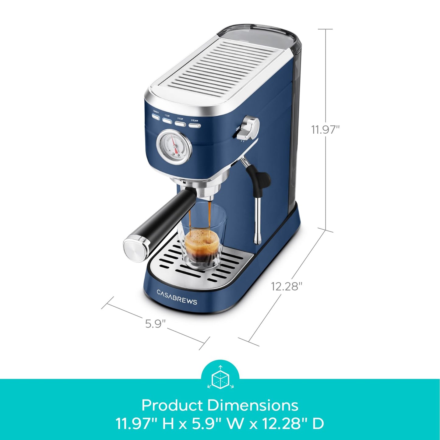 CASABREWS CM5418 Espresso Machine 20 Bar, Compact Espresso Maker with Steam Milk Frother, Stainless Steel Coffee Machine with 34oz Removable Water Tank for Cappuccino, Small Latte Machine, Silver