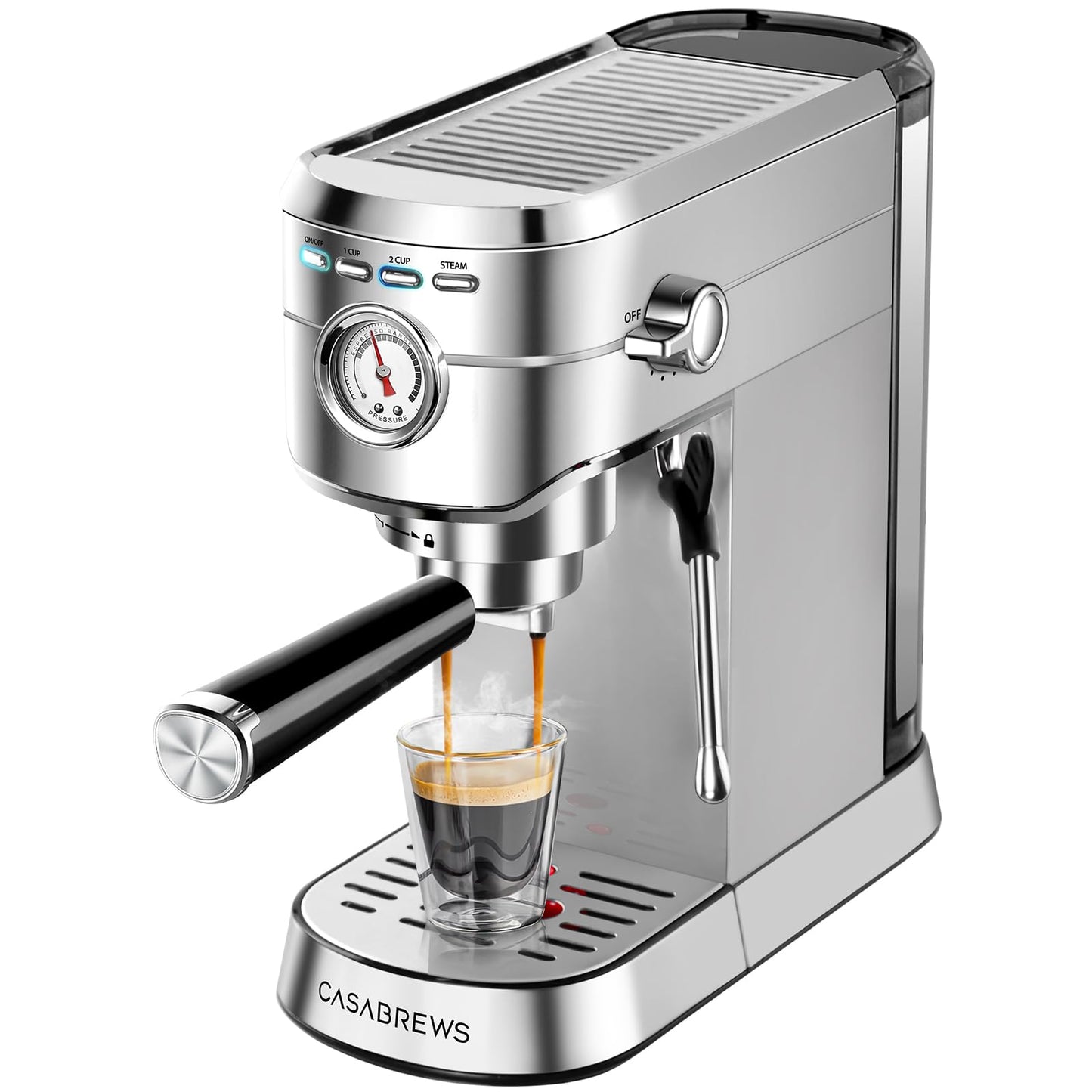 CASABREWS CM5418 Espresso Machine 20 Bar, Compact Espresso Maker with Steam Milk Frother, Stainless Steel Coffee Machine with 34oz Removable Water Tank for Cappuccino, Small Latte Machine, Silver