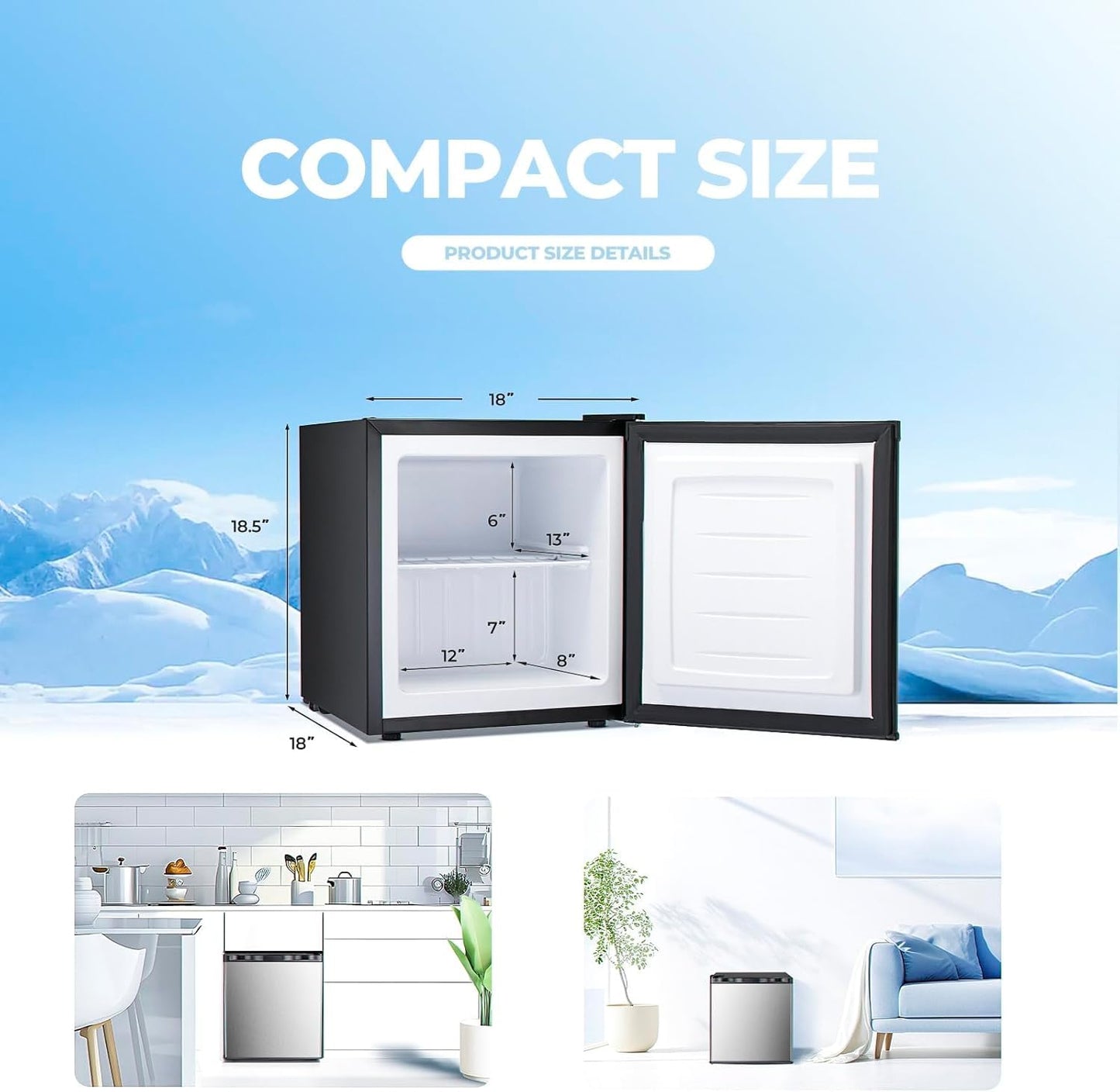 1.1 Cu.ft Upright Freezer, Small Mini Freezer with Adjustable Thermostat, Removable Shelves, Reversible Single Door, for Bedroom/Home/Dorms/Apartment, Silver
