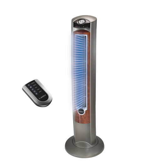 Lasko Oscillating Tower Fan with Remote, Quiet Floor Fans for Bedroom, 42", Silver T42951