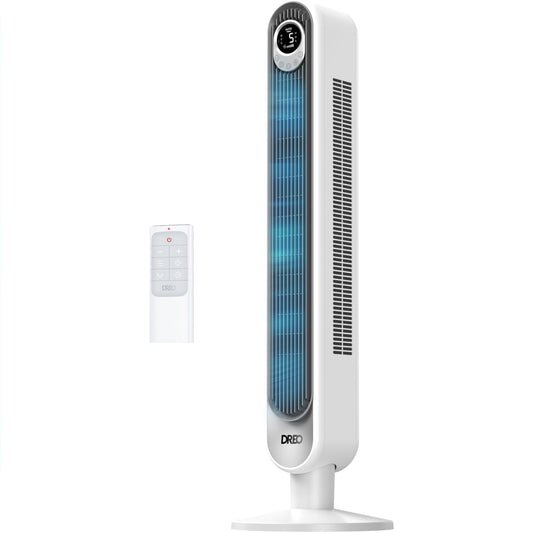 DREO Tower Fan for Bedroom, 28 ft/s, 20dB Quiet Oscillating Bladeless Fan with Remote, 9 Speeds, 4 Modes, 12H Timer, LED Display, Standing Floor Fan Powerful for Indoor Home Office Room, 42 Inch