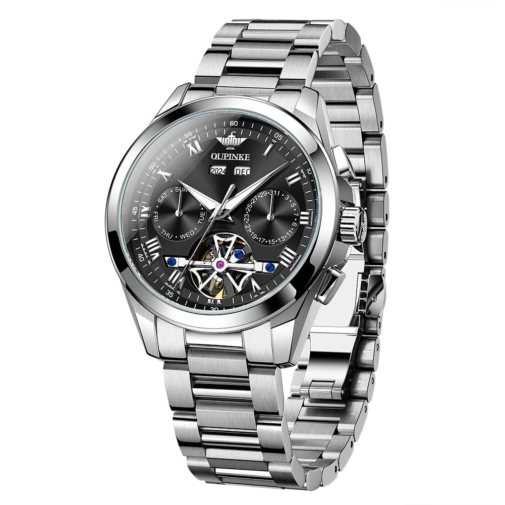 OUPINKE Men Skeleton Watch Automatic Mechanical Luxury Dress Waterproof Tourbillion Sapphire Crystal Wrist Watches for Men