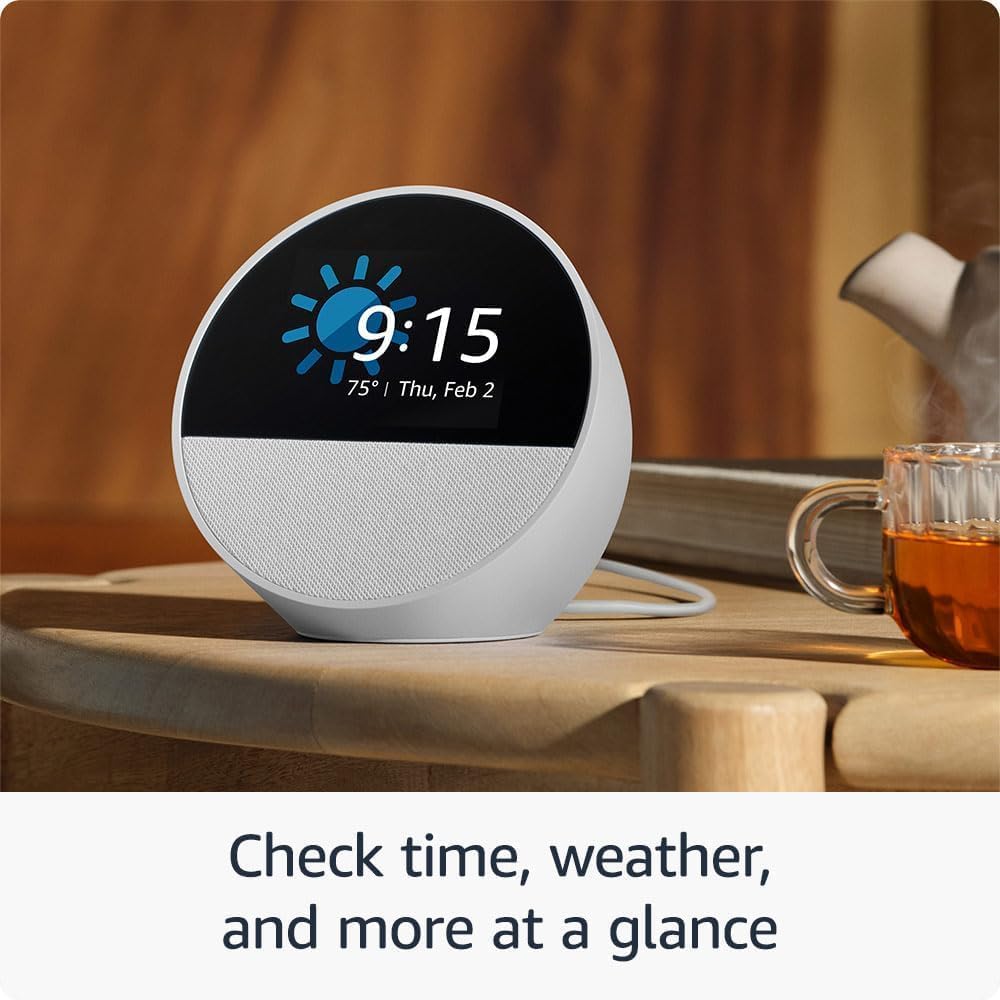 Amazon Echo Spot (newest model), Great for nightstands, offices and kitchens, Smart alarm clock, Designed for Alexa+, Black