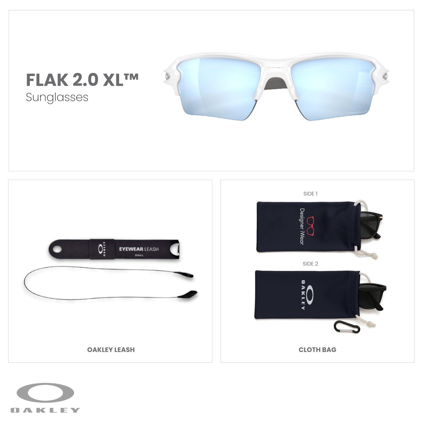 OAKLEY Flak 2.0 XL OO9188 Rectangle Sunglasses For Men+ Bundle Accessory Leash Kit, Microfiber Pouch
