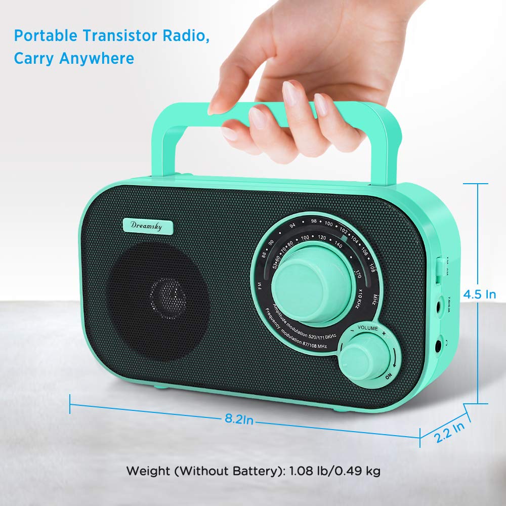DreamSky AM FM Portable Radio Plug In Wall or Battery Operated for Home & Outdoor, Strong Reception & Sound, Large Dial Easy to Use, Transistor Antenna, Headphone Jack, Small Gifts for Seniors Elderly
