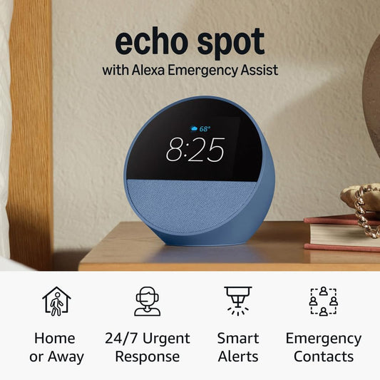Amazon Echo Spot (newest model), Great for nightstands, offices and kitchens, Smart alarm clock, Designed for Alexa+, Black