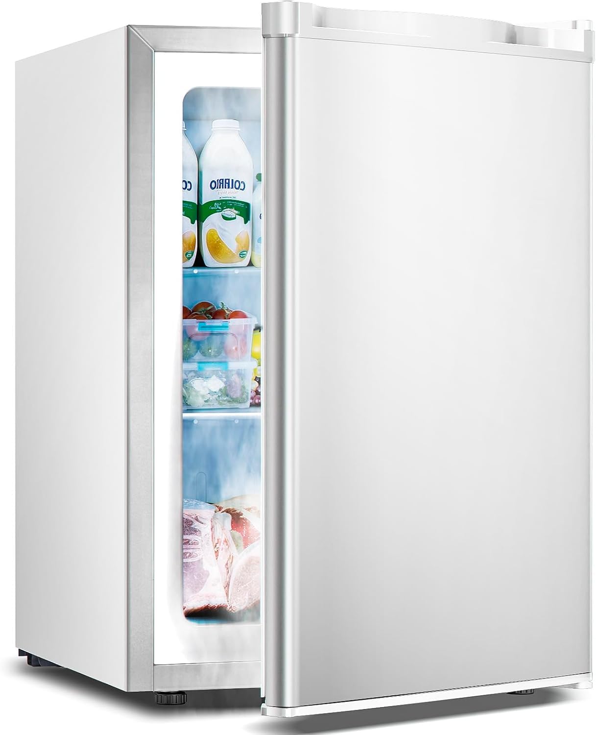 1.1 Cu.ft Upright Freezer, Small Mini Freezer with Adjustable Thermostat, Removable Shelves, Reversible Single Door, for Bedroom/Home/Dorms/Apartment, Silver