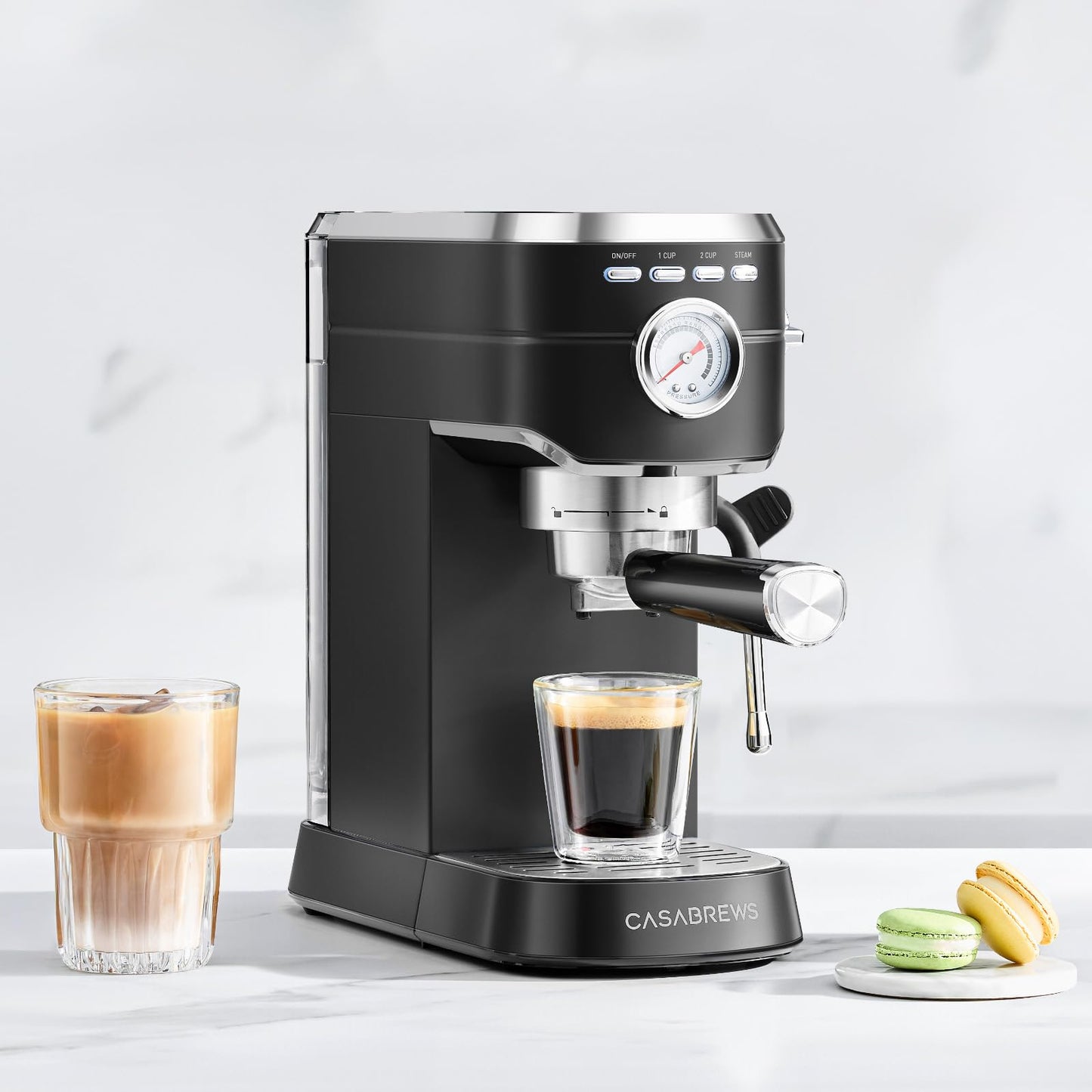 CASABREWS CM5418 Espresso Machine 20 Bar, Compact Espresso Maker with Steam Milk Frother, Stainless Steel Coffee Machine with 34oz Removable Water Tank for Cappuccino, Small Latte Machine, Silver