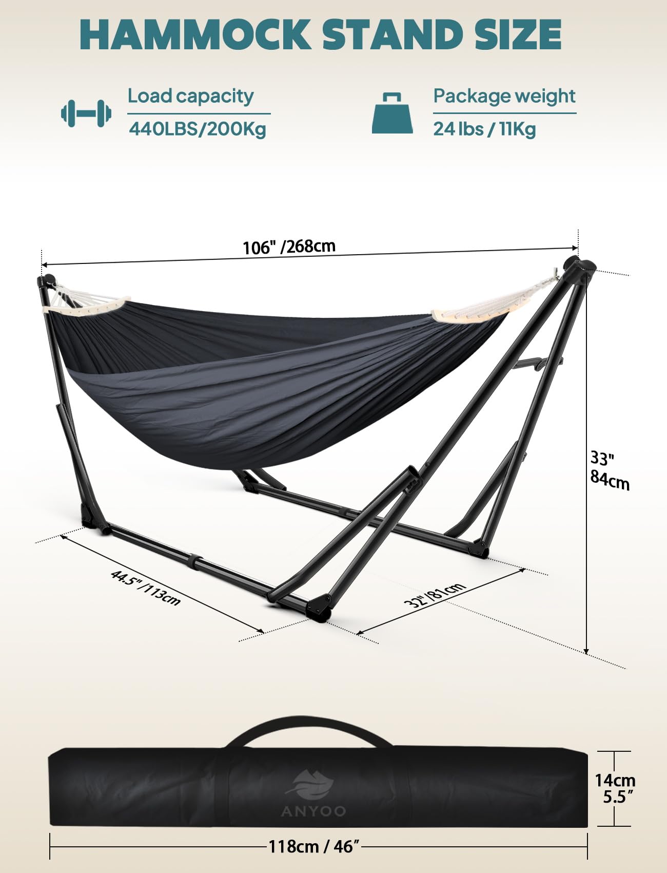 Anyoo 2 in 1 Hammock and Swinging Chair with Collapsible Steel Stand & Carrying Case,Portable & Adjustable,Easy Set Up for Outdoor,Indoor,Porch Swing,Patio,Garden,Camping Trip