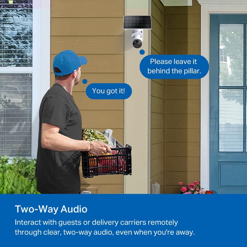 Tapo SolarCam 1080p Outdoor Wireless Security Camera - Battery Power with Solar, Person Detection, Subscription-Free Local Storage or Optional Cloud, Works with Alexa & Google Assistant, C402 KIT