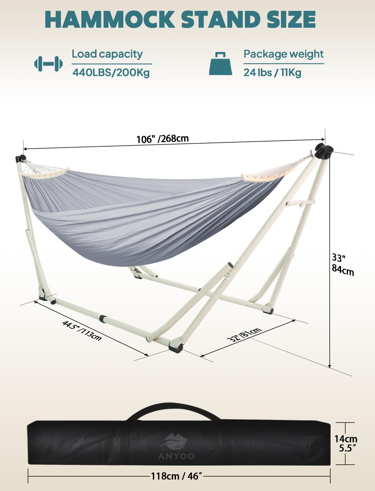 Anyoo 2 in 1 Hammock and Swinging Chair with Collapsible Steel Stand & Carrying Case,Portable & Adjustable,Easy Set Up for Outdoor,Indoor,Porch Swing,Patio,Garden,Camping Trip