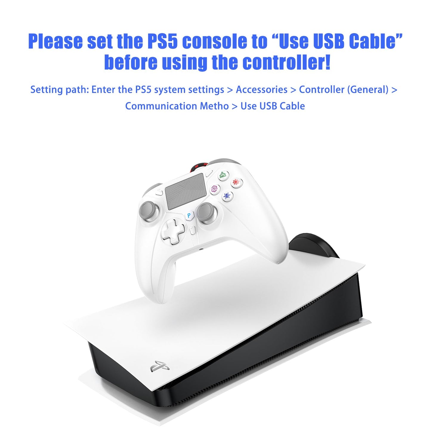 Dinosoo RGB Wireless Controller for PS5/PlayStation 5 PC, Bluetooth Controller with Turbo, Macro, Dynamic Vibration, 6-Axis Motion Control, 3.5mm Audio Jack, 1000mAh Battery, Speaker - Blue