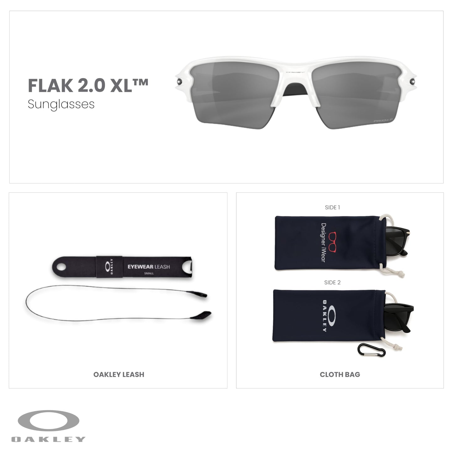 OAKLEY Flak 2.0 XL OO9188 Rectangle Sunglasses For Men+ Bundle Accessory Leash Kit, Microfiber Pouch