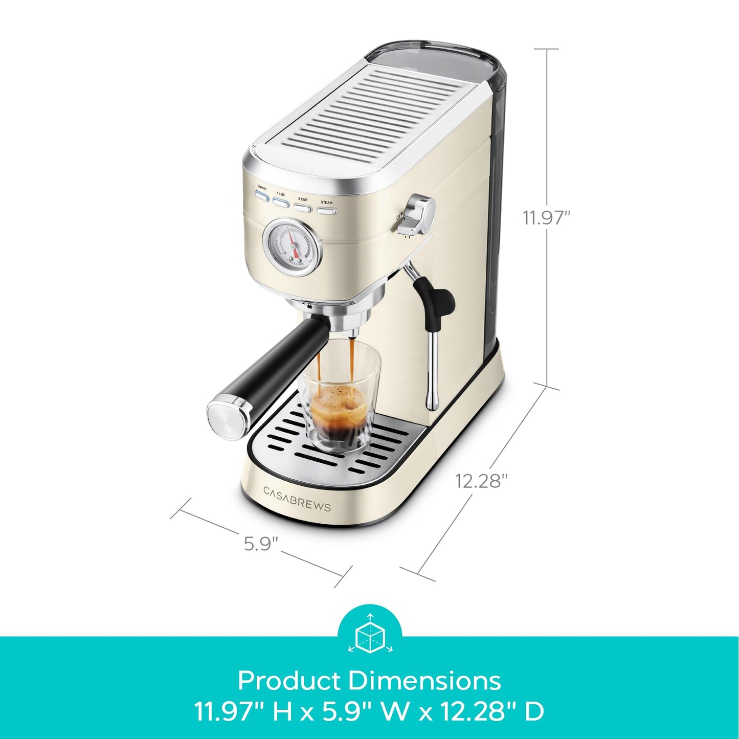 CASABREWS CM5418 Espresso Machine 20 Bar, Compact Espresso Maker with Steam Milk Frother, Stainless Steel Coffee Machine with 34oz Removable Water Tank for Cappuccino, Small Latte Machine, Silver
