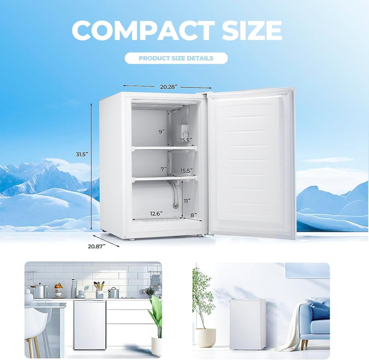 1.1 Cu.ft Upright Freezer, Small Mini Freezer with Adjustable Thermostat, Removable Shelves, Reversible Single Door, for Bedroom/Home/Dorms/Apartment, Silver