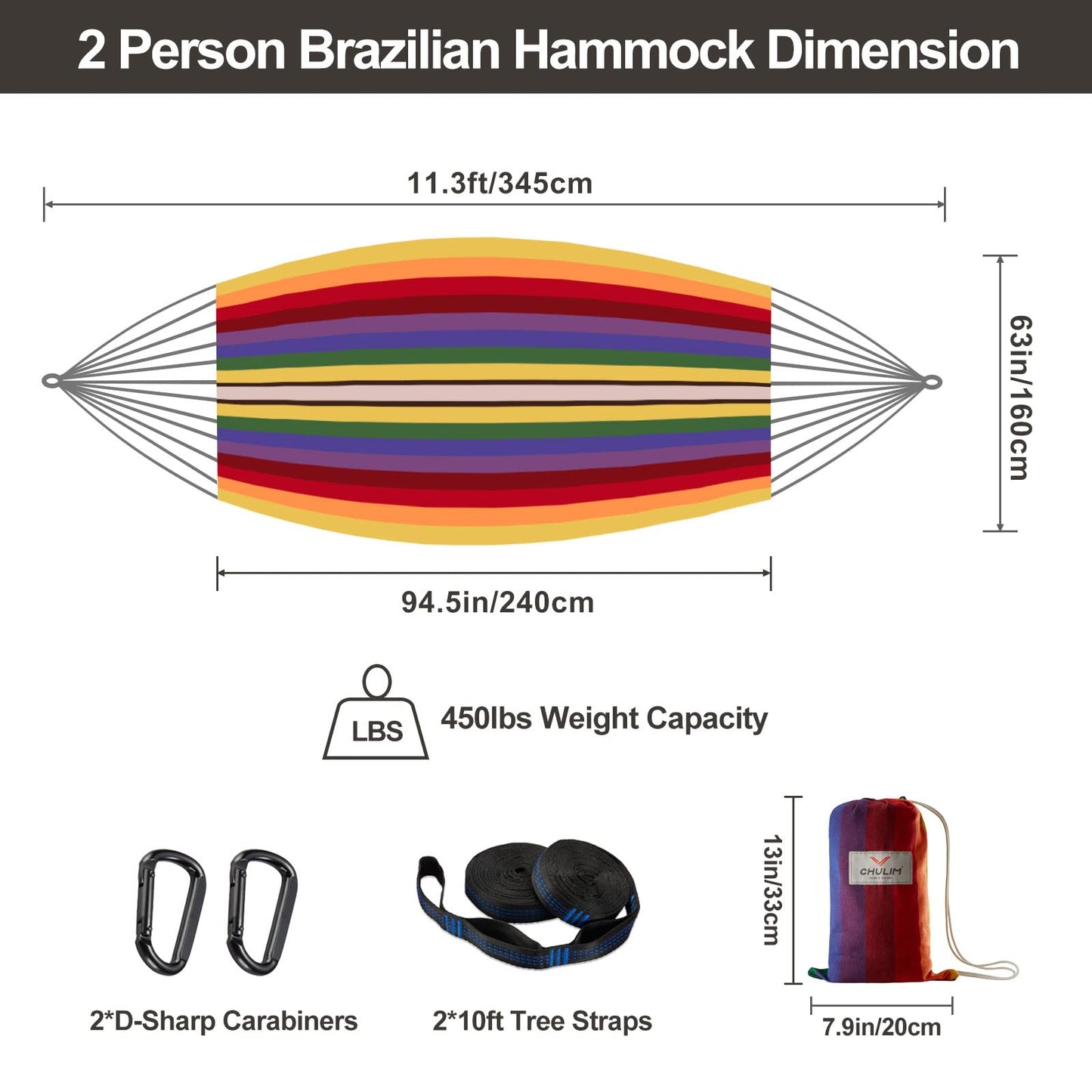 Brazilian Double Hammock with Tree Straps,Extra Large 94x63IN,2 Persons Hammock for Backyard Patio Outdoor Indoor,450lbs Weight Capacity,Soft Woven Cotton Fabric - Natrual White with Tassels