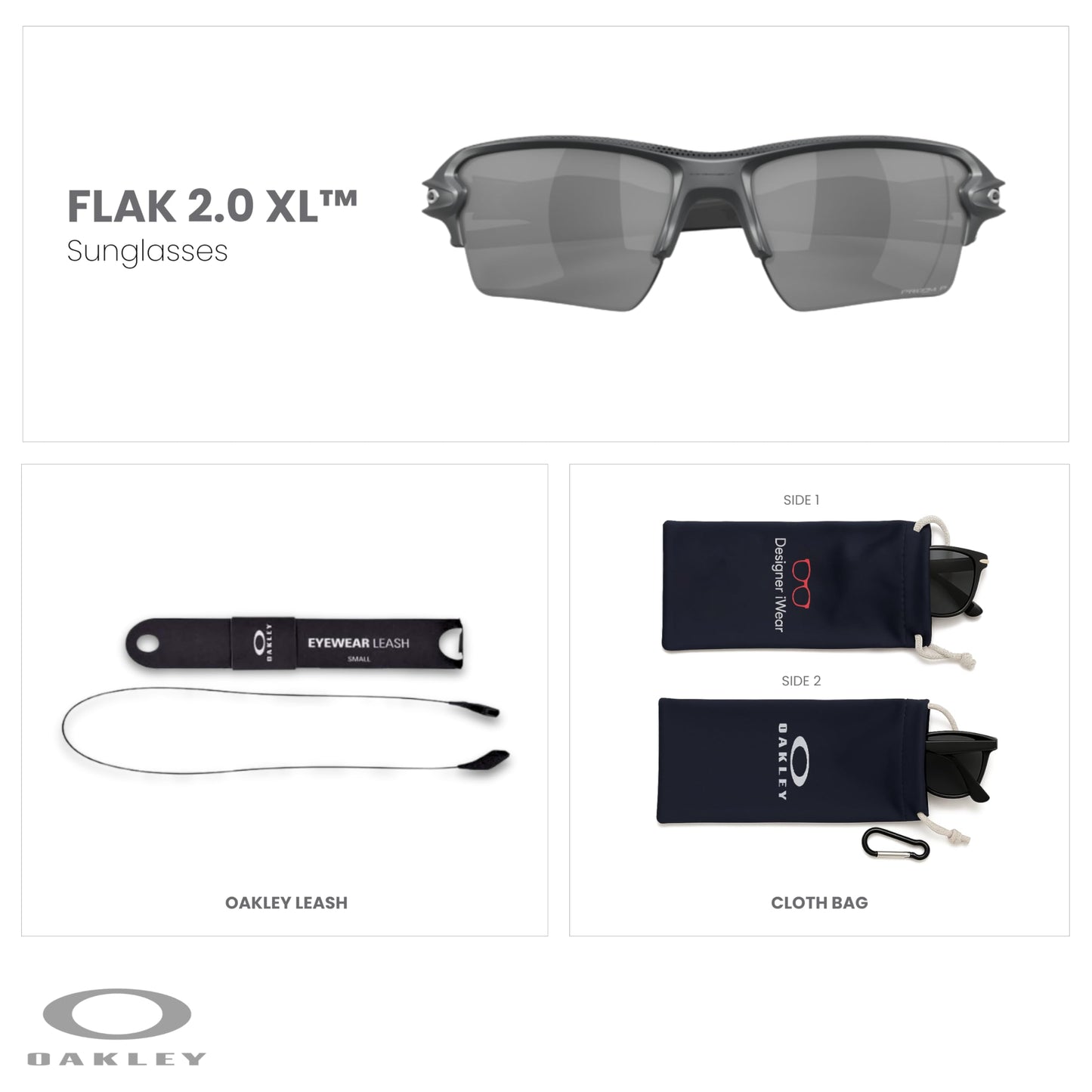 OAKLEY Flak 2.0 XL OO9188 Rectangle Sunglasses For Men+ Bundle Accessory Leash Kit, Microfiber Pouch