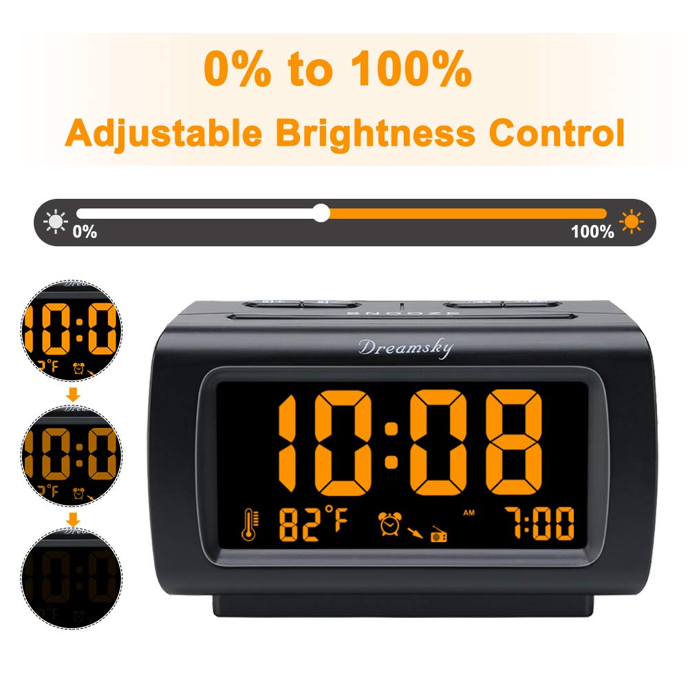 DreamSky Alarm Clock Radios for Bedrooms with Battery Backup, Large Big Numbers with Dimmer Wheel, USB Port, Bedside Digital FM Radio with Sleep Timer, Temperature, Adjustable Volume, Snooze