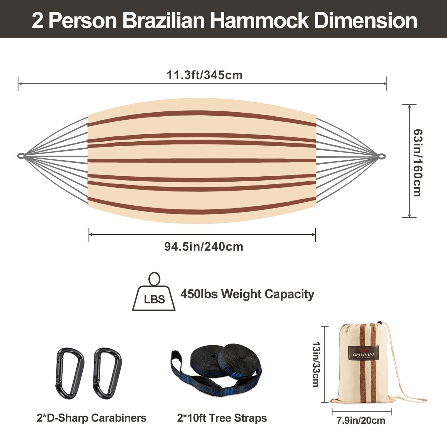 Brazilian Double Hammock with Tree Straps,Extra Large 94x63IN,2 Persons Hammock for Backyard Patio Outdoor Indoor,450lbs Weight Capacity,Soft Woven Cotton Fabric - Natrual White with Tassels