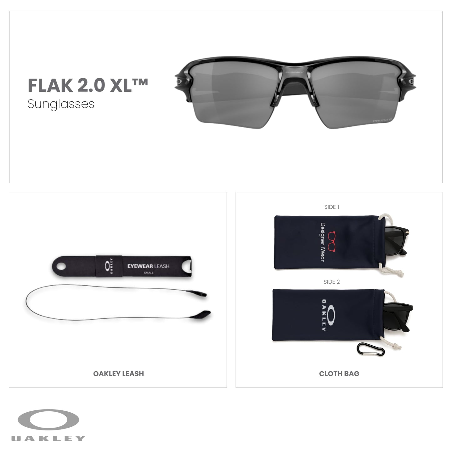 OAKLEY Flak 2.0 XL OO9188 Rectangle Sunglasses For Men+ Bundle Accessory Leash Kit, Microfiber Pouch