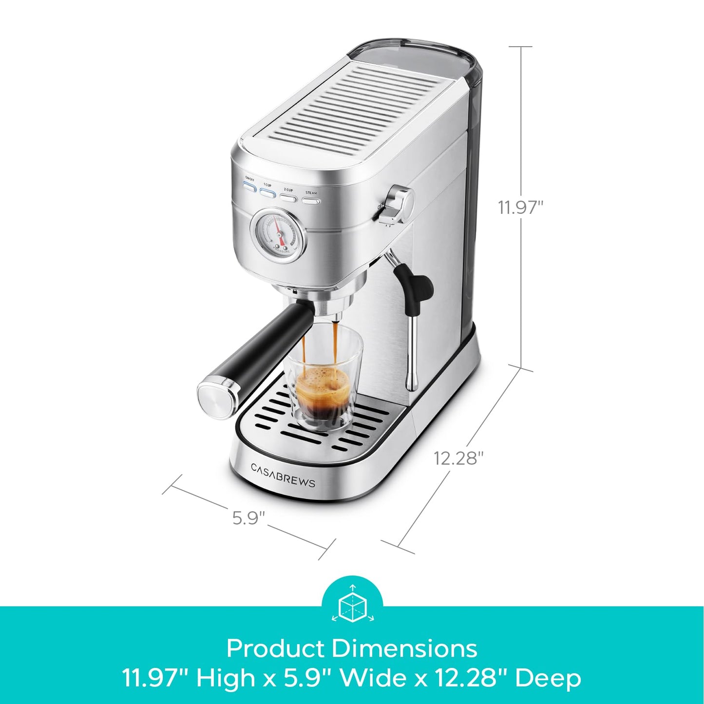 CASABREWS CM5418 Espresso Machine 20 Bar, Compact Espresso Maker with Steam Milk Frother, Stainless Steel Coffee Machine with 34oz Removable Water Tank for Cappuccino, Small Latte Machine, Silver
