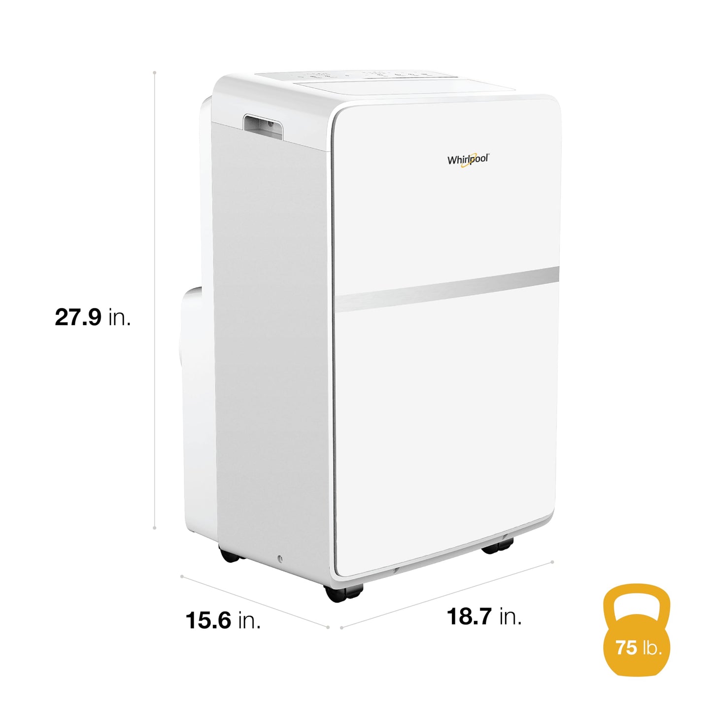 Whirlpool 14,000 BTU Portable Air Conditioner with Dehumidifier for Living Room, Apartment, or Bedroom, 115V, Portable AC for Large Rooms up to 700 Square Feet with Remote, 3 Speeds, and Timer, White