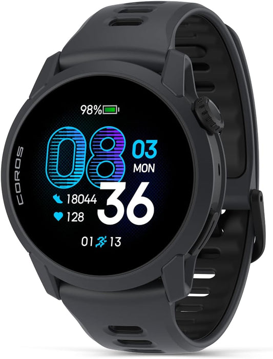 COROS PACE 4 Ultralight Sport GPS Watch, 1.2" AMOLED Touchscreen,19 days of daily use, Voice Features, Advanced Training Tools, GPS, Heart Rate Monitor, Navigation, Run, Bike, and Ski - Black Silicone