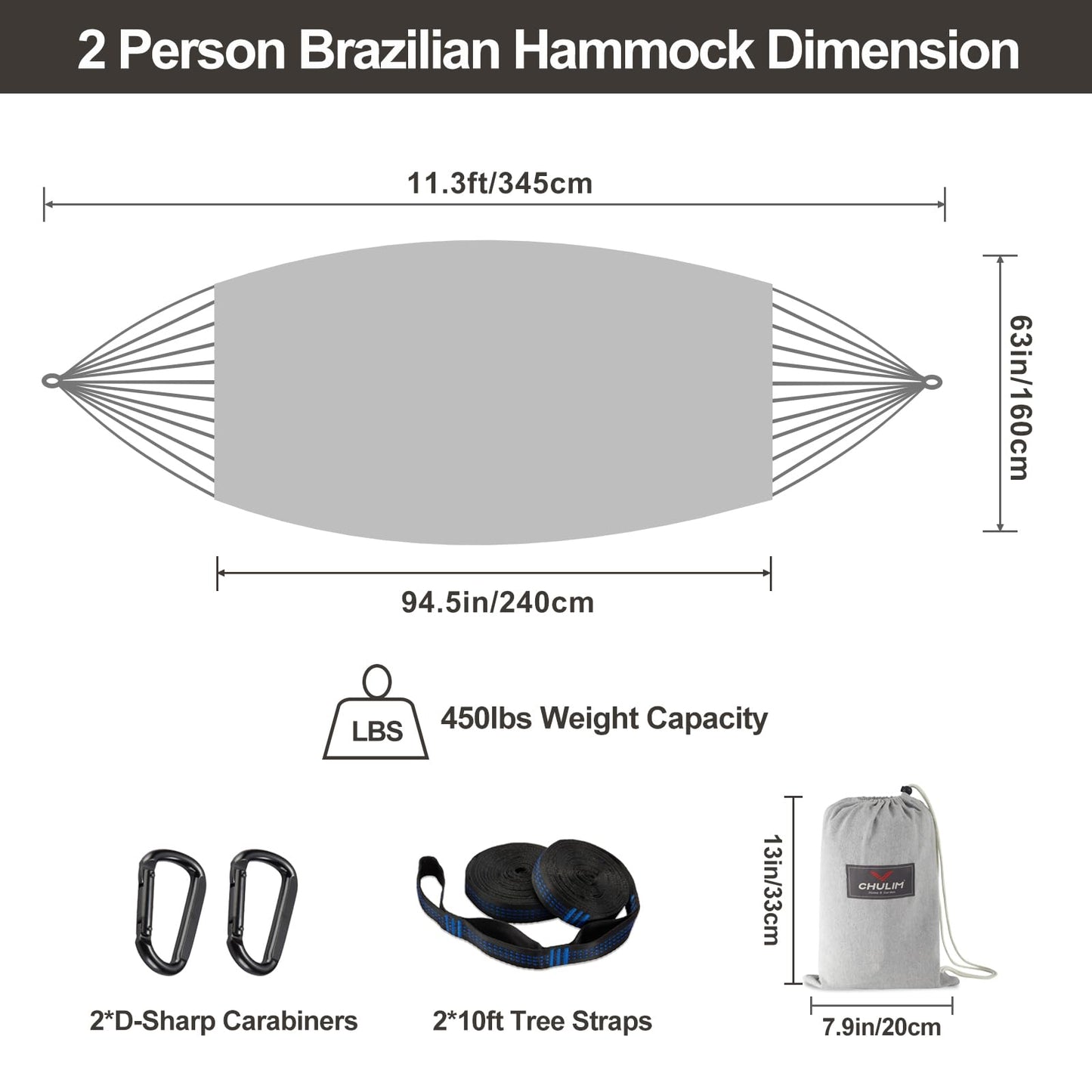 Brazilian Double Hammock with Tree Straps,Extra Large 94x63IN,2 Persons Hammock for Backyard Patio Outdoor Indoor,450lbs Weight Capacity,Soft Woven Cotton Fabric - Natrual White with Tassels