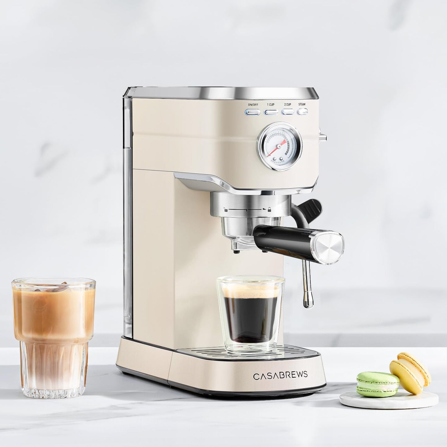 CASABREWS CM5418 Espresso Machine 20 Bar, Compact Espresso Maker with Steam Milk Frother, Stainless Steel Coffee Machine with 34oz Removable Water Tank for Cappuccino, Small Latte Machine, Silver