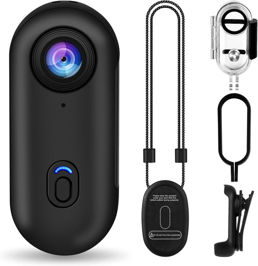 i3 4K Thumb Action Camera, Tiny Size, Mount Anywhere, Small Body Camera with Spring Clip, Portable Vlogging, Hands-Free POV Recording, Helmet Cam for Cycling, Motorcycle (64G-Card, Black)