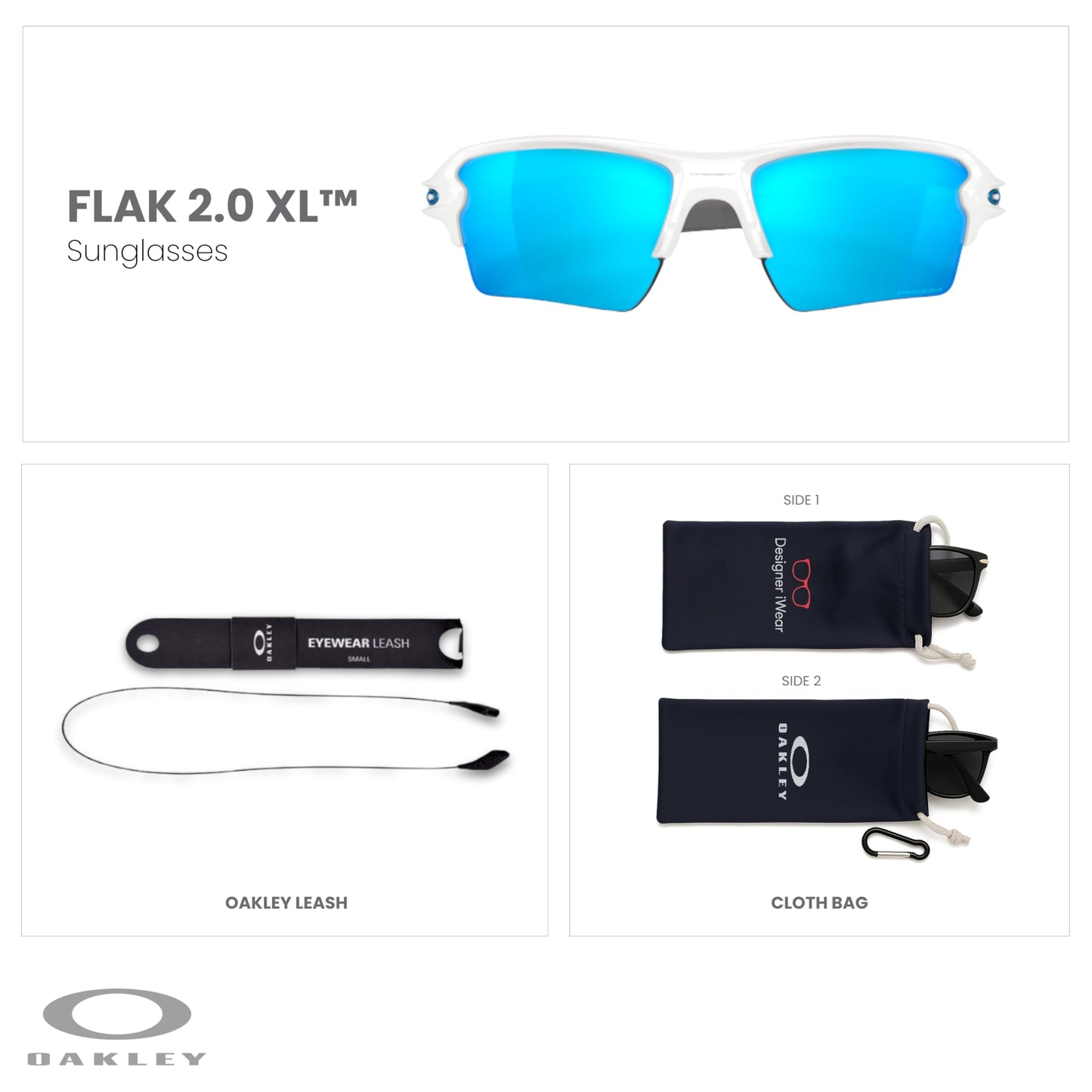 OAKLEY Flak 2.0 XL OO9188 Rectangle Sunglasses For Men+ Bundle Accessory Leash Kit, Microfiber Pouch