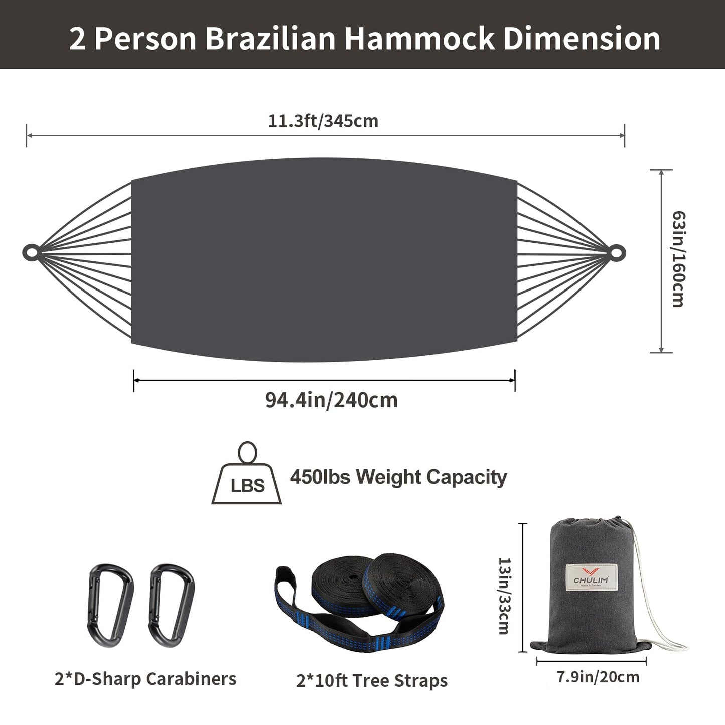 Brazilian Double Hammock with Tree Straps,Extra Large 94x63IN,2 Persons Hammock for Backyard Patio Outdoor Indoor,450lbs Weight Capacity,Soft Woven Cotton Fabric - Natrual White with Tassels