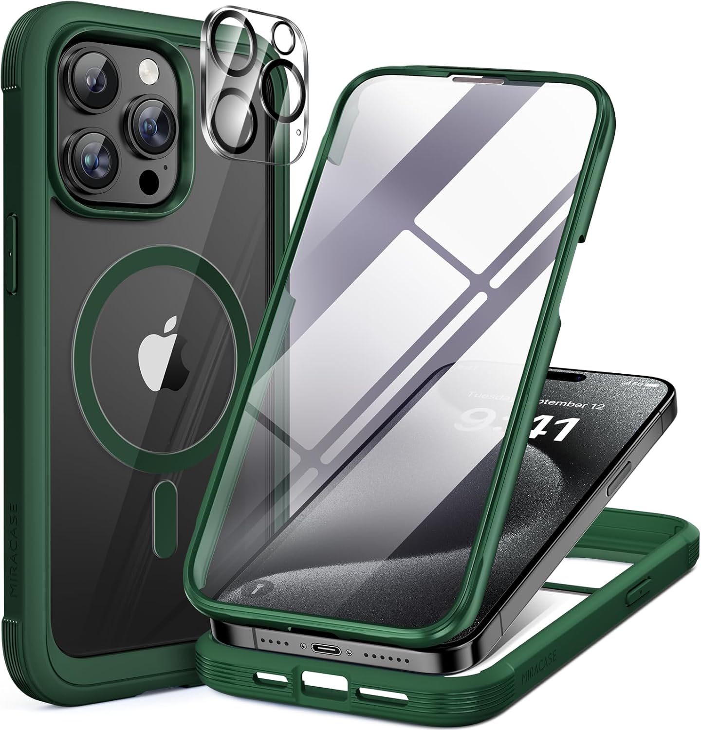 Miracase for iPhone 17e Case& iPhone 16e Case, Full-Body Phone with Built-in Glass Screen Protector, [Magnetic with MagSafe] Military Drop Proof 17 E/ 16 E Cover Bumper 6.1 inch, Black