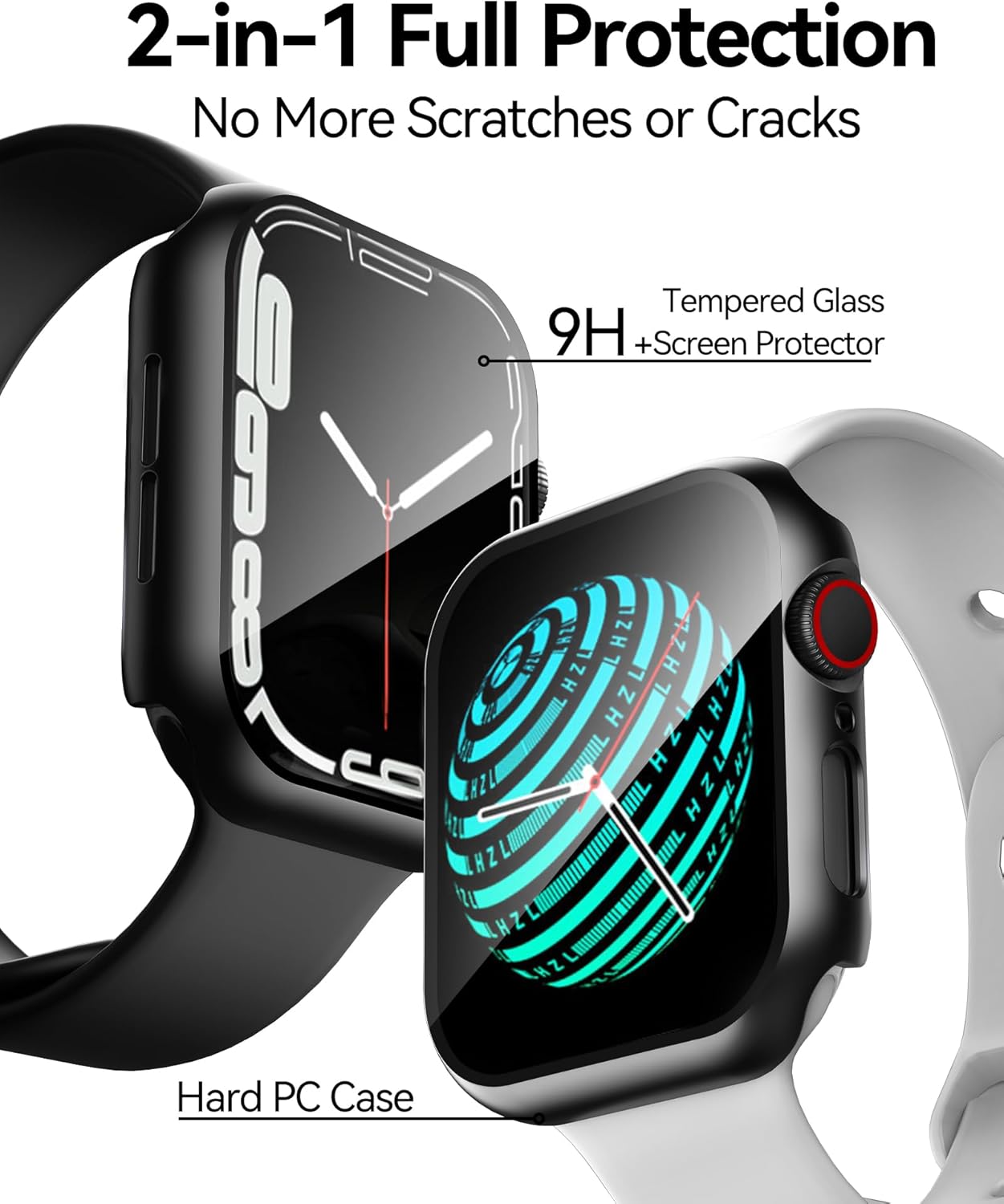 Smiling 2 Pack Case Compatible with Apple Watch SE 3 (2025)/ SE 2/ SE/Series 6/5/4 44mm with Tempered Glass Screen Protector, Hard PC Case Overall Protective Cover - Black