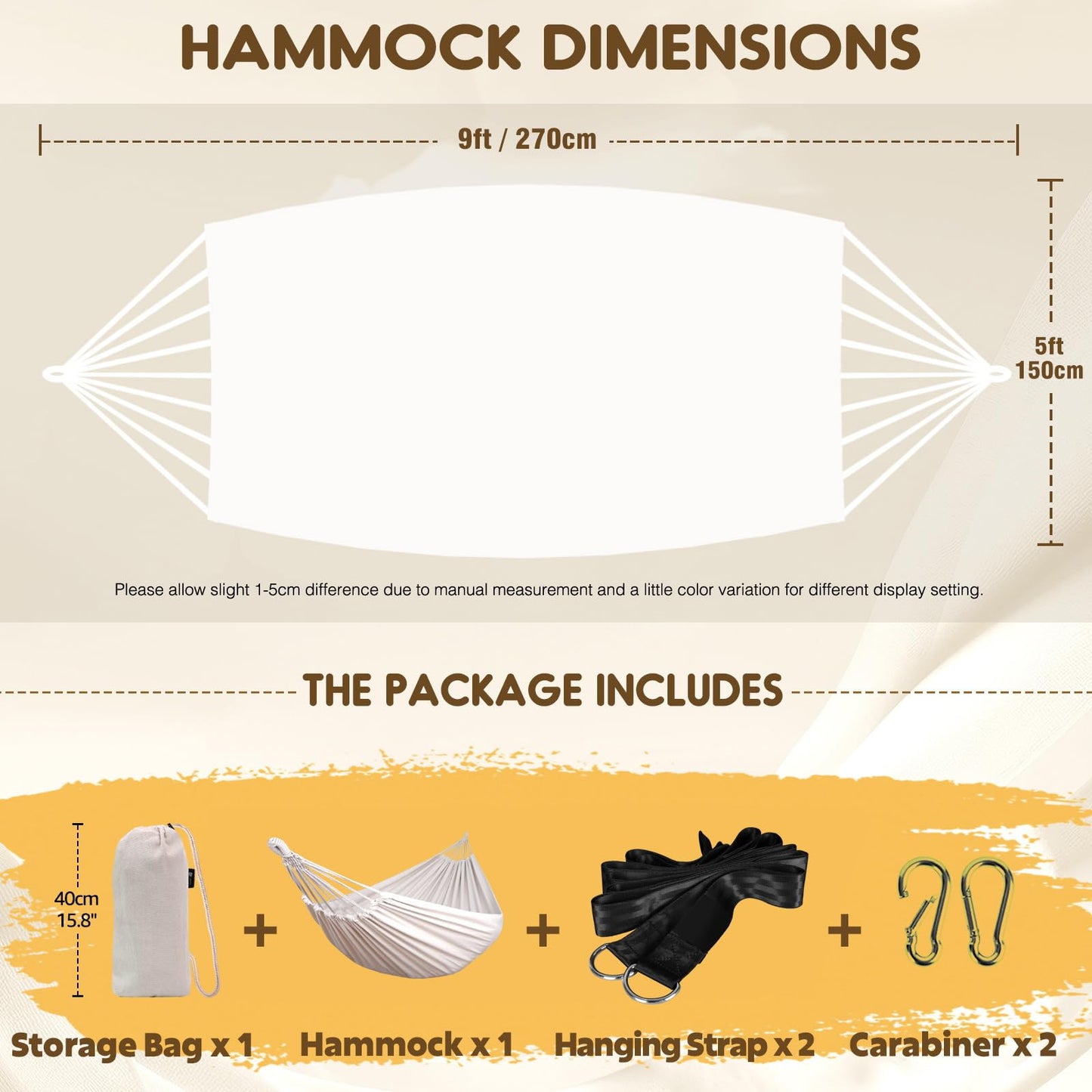 ANYOO Cotton Hammock Portable Camping Hammocks for Hanging Sturdy Garden Comfortable Fabric Hammock with Tree Straps Up to 660lbs with Travel Bag for Camping Outdoor/Indoor Patio Backyard