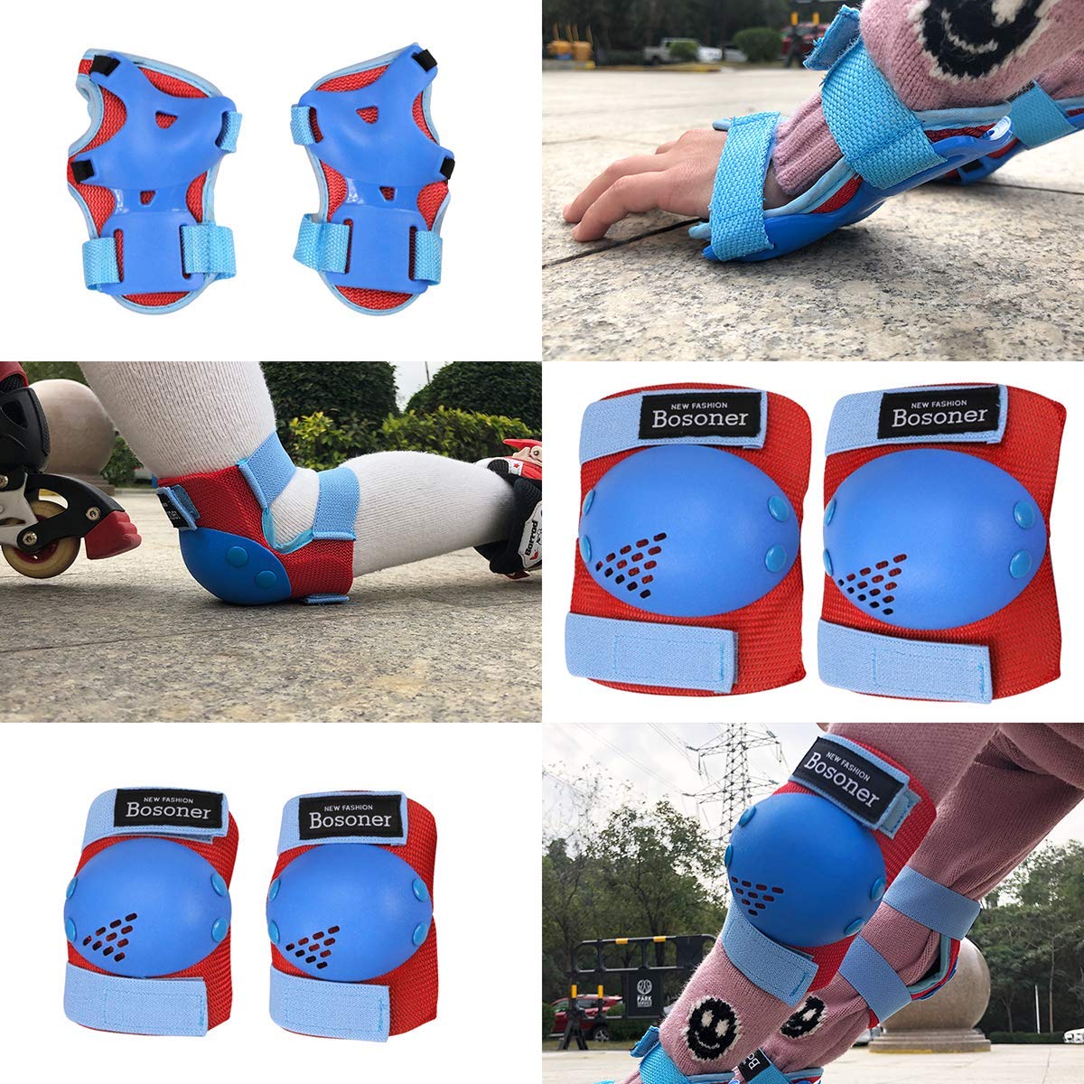BOSONER Kids/Youth Knee Pad Elbow Pads for Roller Skates Cycling BMX Bike Skateboard Inline Rollerblading, Skating Skatings Scooter Riding Sports