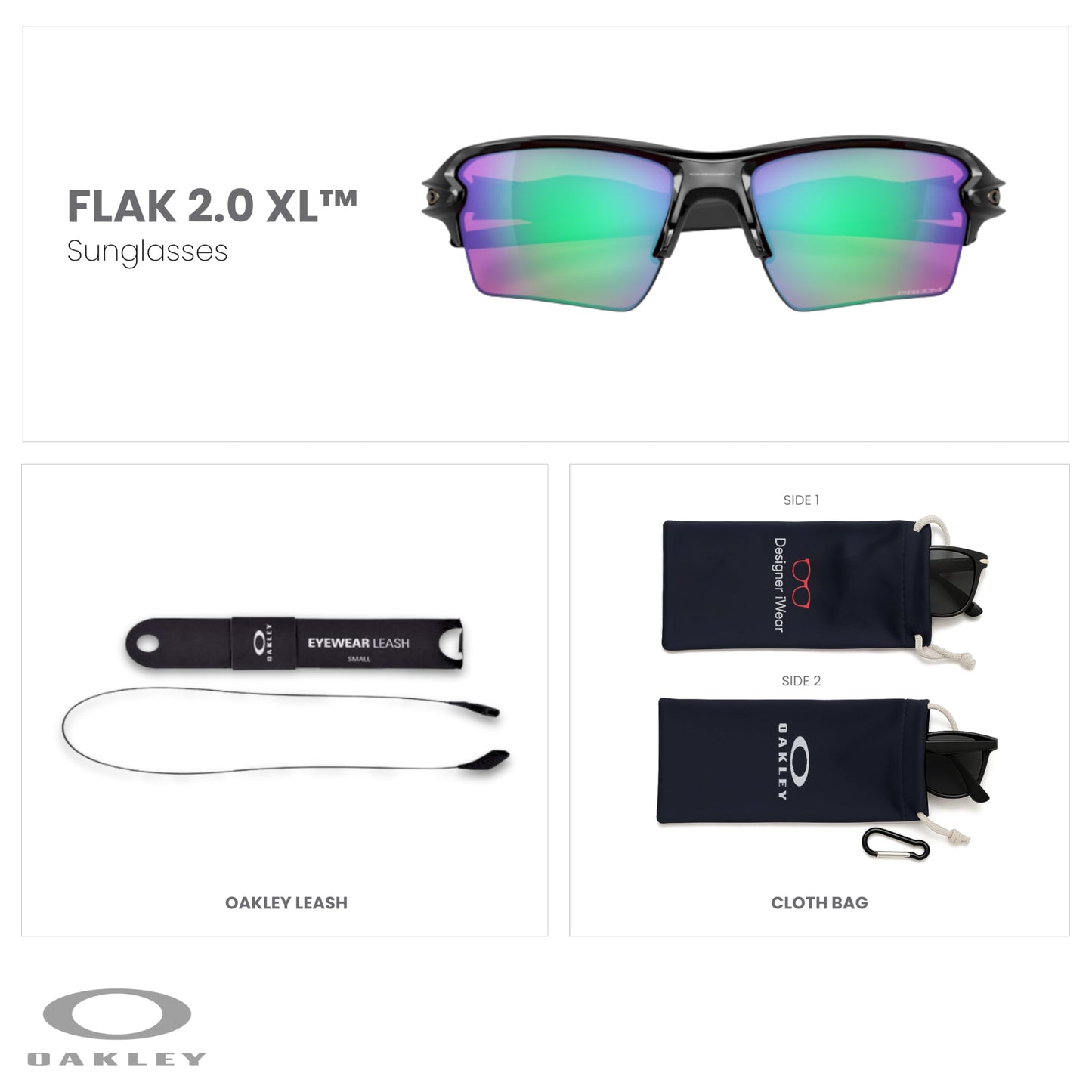 OAKLEY Flak 2.0 XL OO9188 Rectangle Sunglasses For Men+ Bundle Accessory Leash Kit, Microfiber Pouch