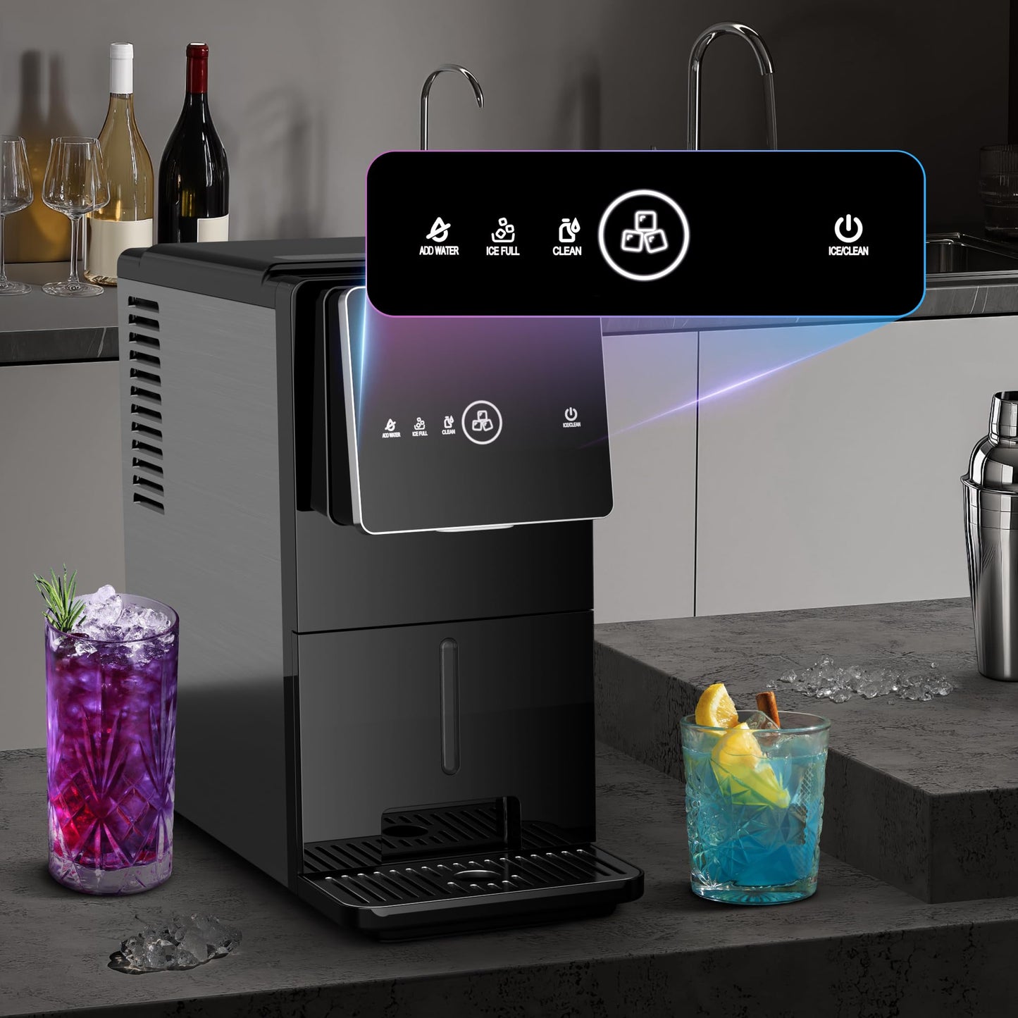 Kismile Countertop Nugget Ice Maker, 33LBS/24H, Soft Chewable Ice, One-Click, One-Touch Automatic Ice Dispensing, Self-Cleaning, 1.8L Removable Water Tank, Ideal for Home/Kitchen/Bar/Office