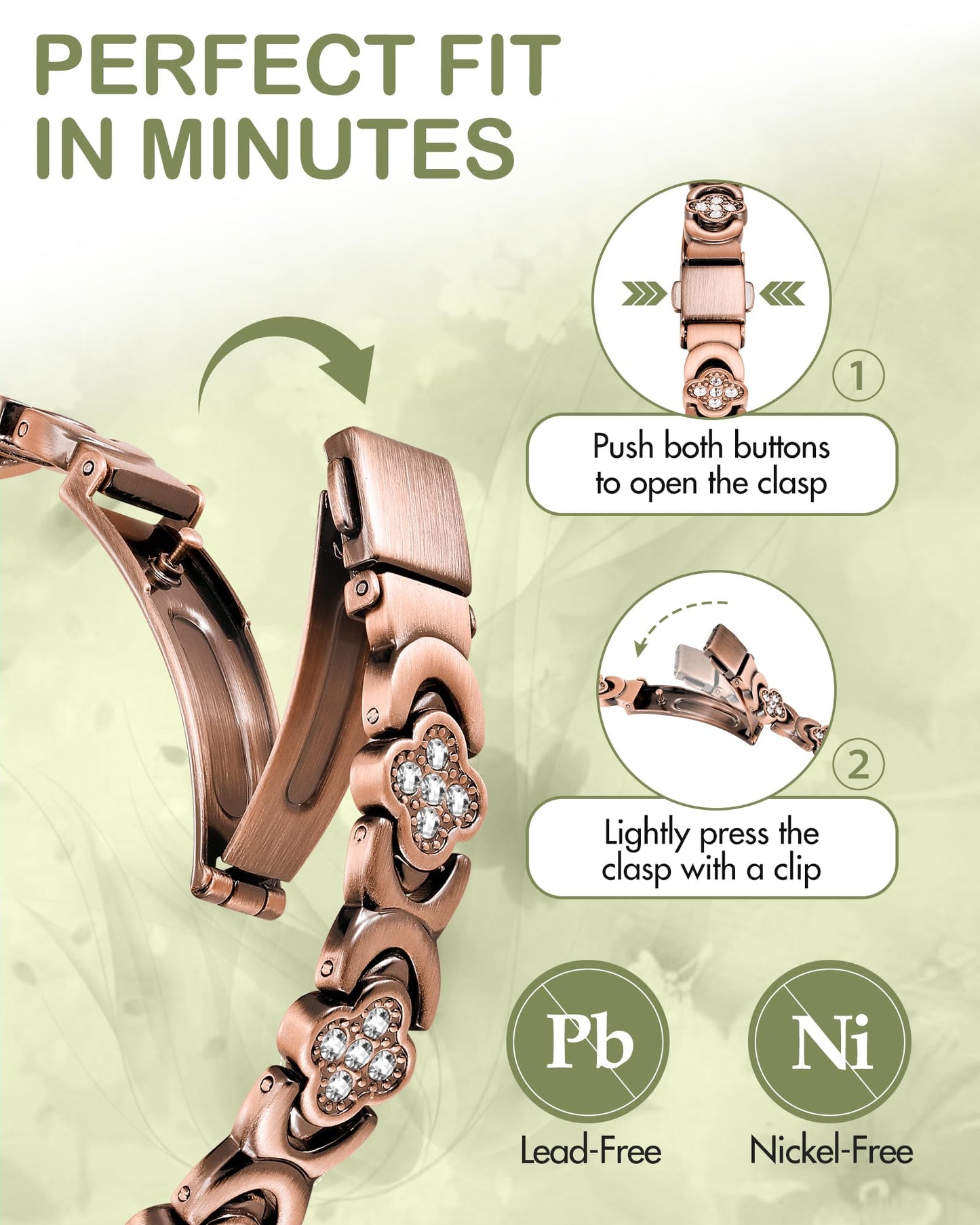 Feraco Pure Copper Bracelets for Women, Ultra Strength Magnetic Therapy Bracelet for Pain Relief with Neodymium Magnets & Sparkling Cubic Zirconia, Adjustable, Infinite Clover Jewelry