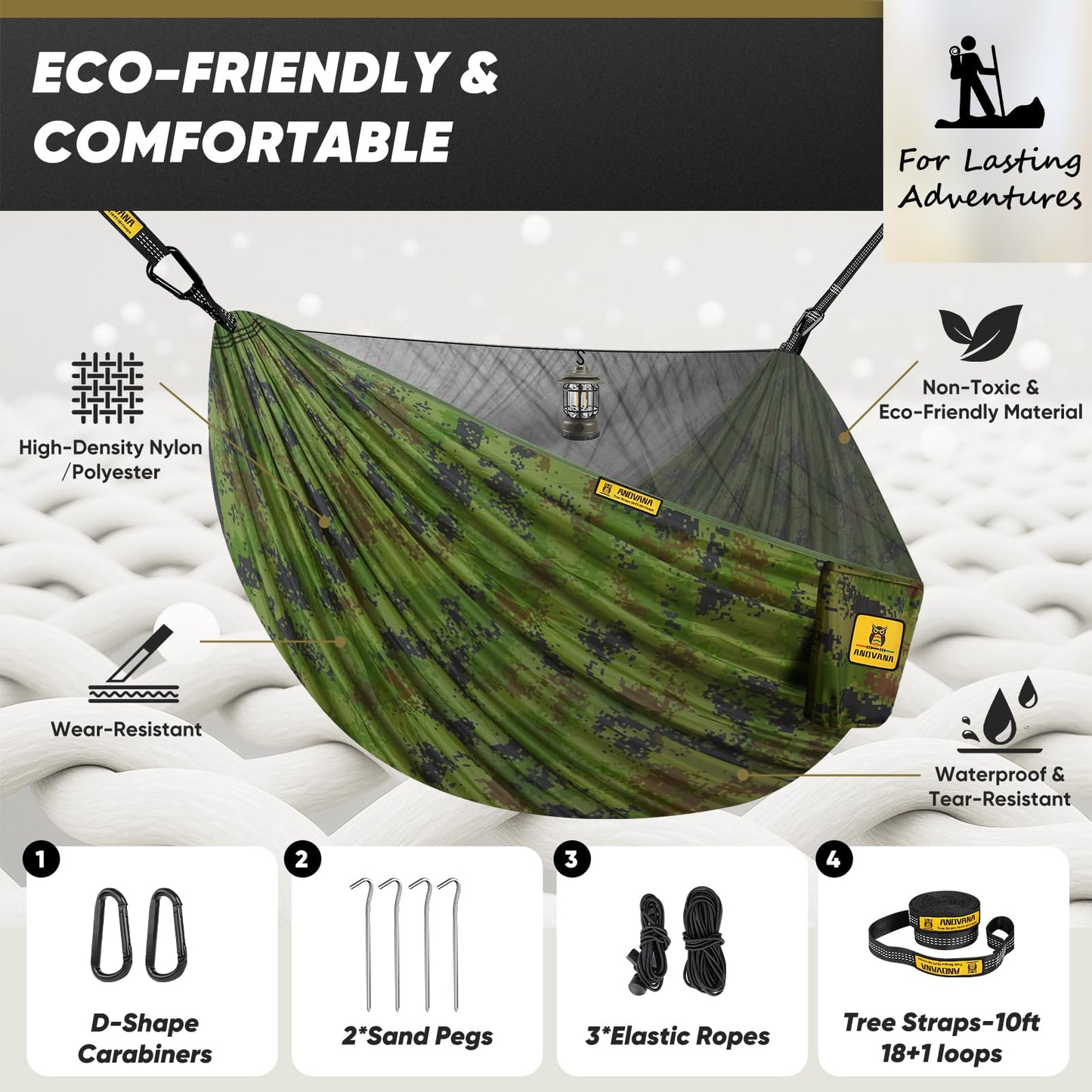Camping Hammock with Mosquito Net, 600 lbs Portable Hammock with Tree Straps, 2-in-1 Double/Single Travel Hammock Tent for Outside/Indoor/Backpacking/Beach - Black & Grey
