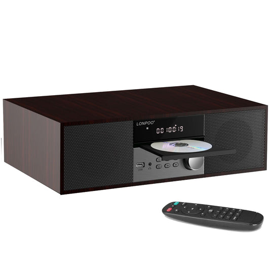 LONPOO Stereo Shelf System for Home, Vintage CD Player 40W RMS Micro Mini System with Remote Control, Bluetooth, FM Radio, USB MP3 Playback & Aux-in,Silver